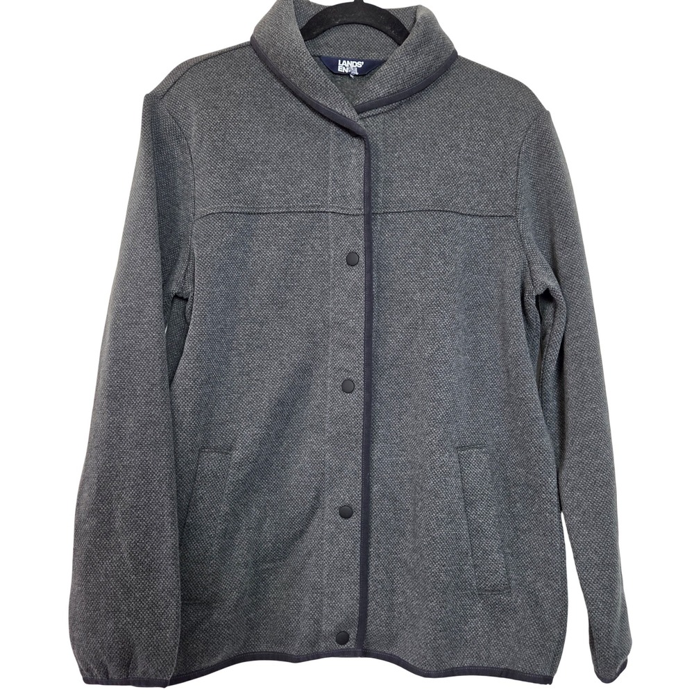 Lands End Fleece Jacket Snap Front Gray‎ Mens Small
